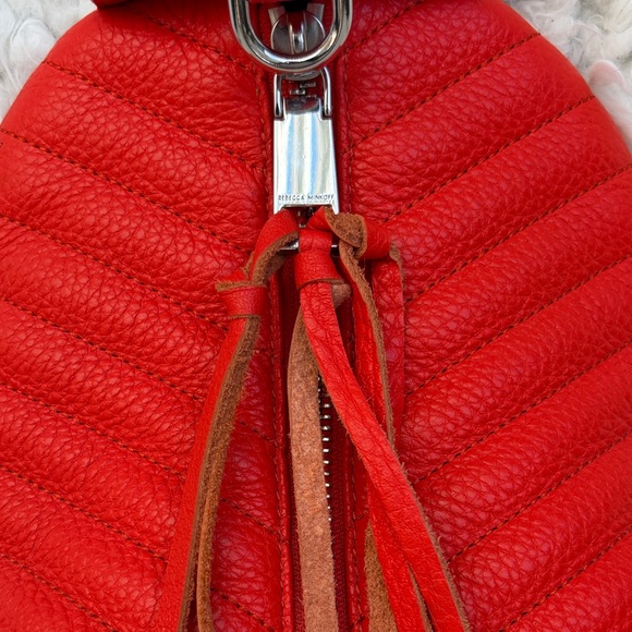 Rebecca Minkoff Small Julian Chevron Leather Backpack Orange Fringe - Picture 2 of 9